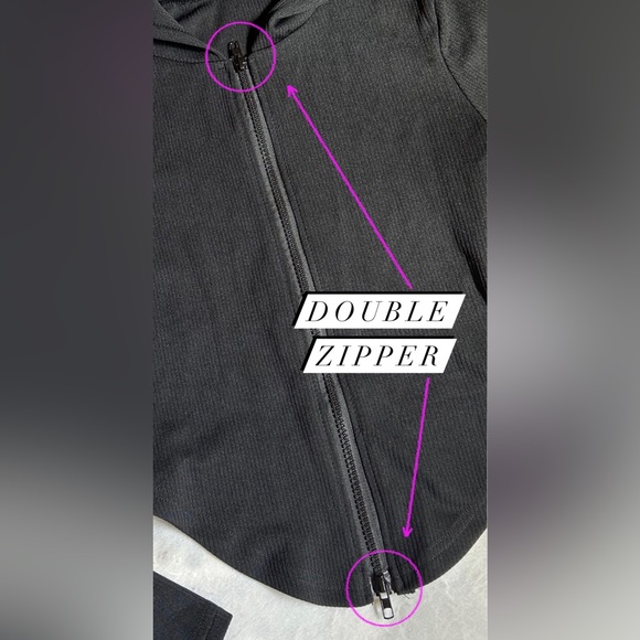 ❌SOLD❌ BLACK HOODED TWO WAY ZIP UP LONG SLEEVE WORKOUT ACTIVEWEAR JACKET HOODIE - Picture 2 of 9